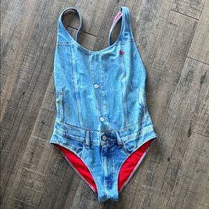 Diesel Denim One-Piece Swimsuit with Red Lining
